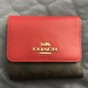 Coach Red and Brown Leather Wallet